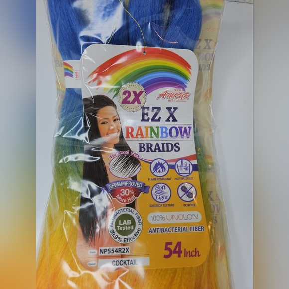 Amour Hair 2X EZ X Rainbow Braids 100% Unolon Antibacterial Braid 54 In Braiding - Picture 1 of 16